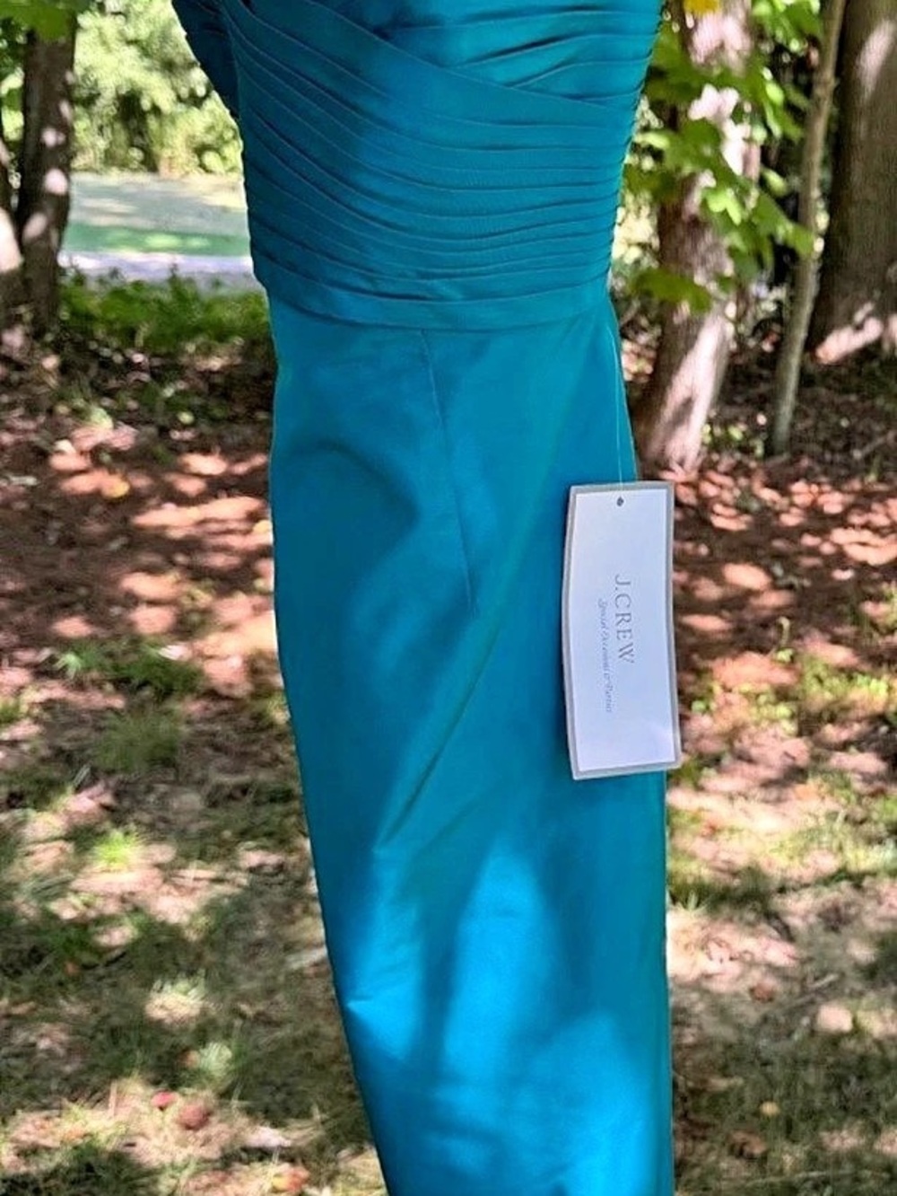 NWT J.Crew Kristin Teal 100% Silk Strapless Ruched Cocktail Dress